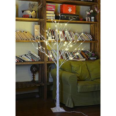 Lightshare 4-foot 48-light Warm White LED Birch Tree with Free Gift:10-light LED Icicle Twinkling White/ Blue Decoration Light