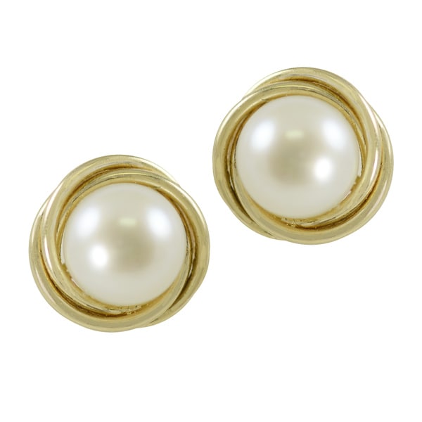 Shop Pearls for You 14k Gold Freshwater Pearl LoveKnot Stud Earrings (7 ...