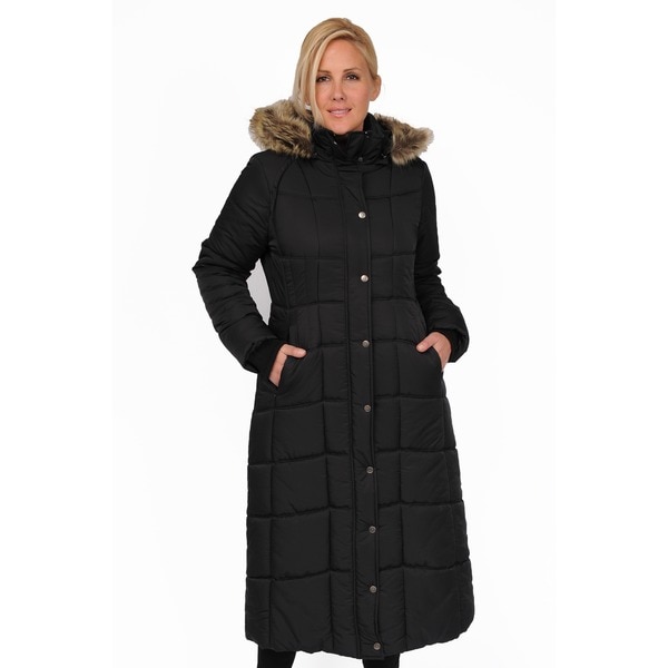 Shop EXcelled Plus Full Length Quilted Faux Fur Trim Hood City Coat ...