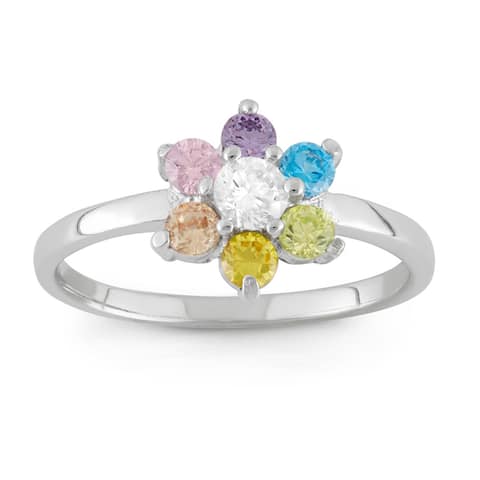 Junior Jewels Sterling Silver Multi - colored Cubic Zirconia Flower Ring Size - 3