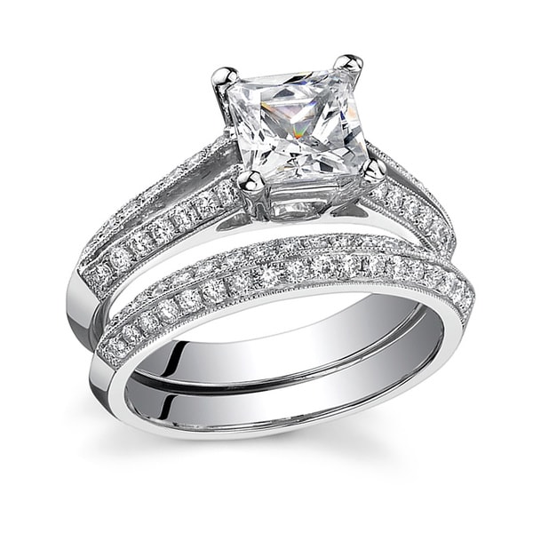 Shop 18k White Gold 1 1/2ct TDW Princess-cut Diamond Bridal Ring Set ...