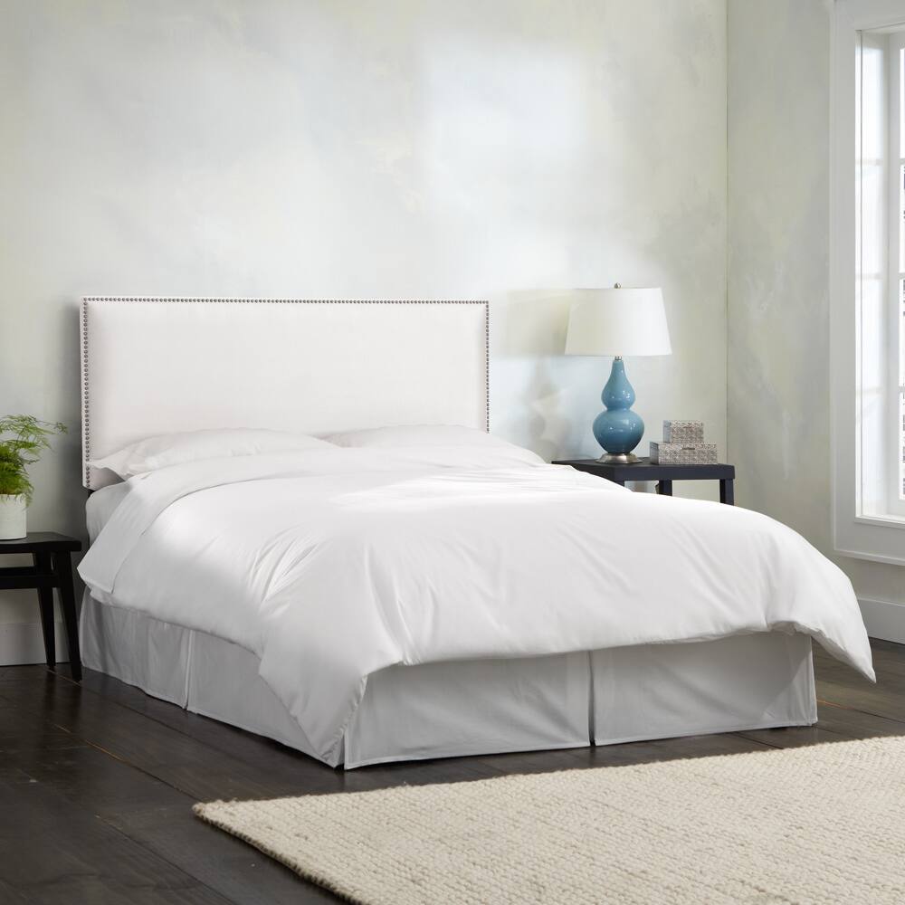 Skyline Furniture Burling Nail Button Border Headboard in Micro-Suede White