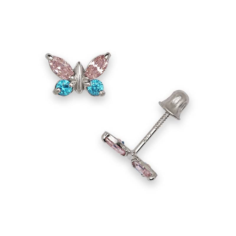 Curata 14k White Gold Marquise Cubic Zirconia Butterfly Screw Back Earrings - Pink