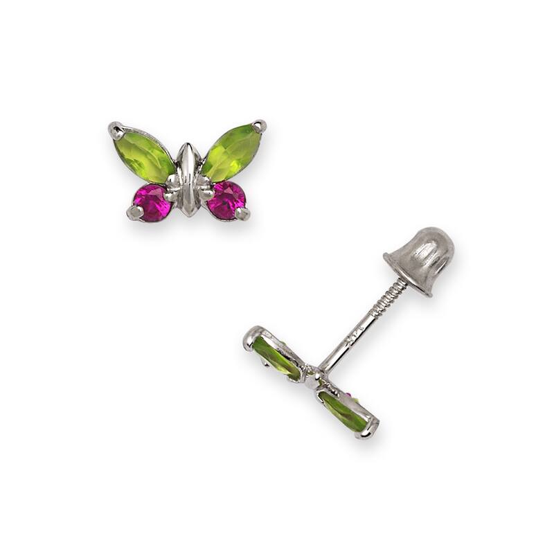 Curata 14k White Gold Marquise Cubic Zirconia Butterfly Screw Back Earrings - Green