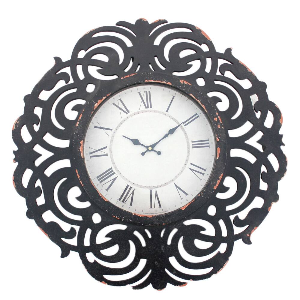 Black Wooden Scroll Cut-out Wall Clock