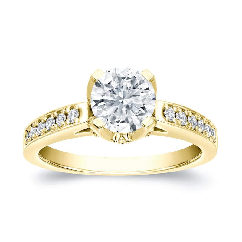 Auriya 14k Gold 1 1/3ctw Round Diamond Engagement Ring Certified (H-I, SI1-SI2)
