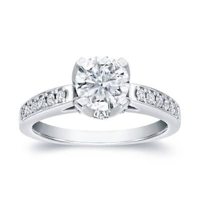 Auriya 14k Gold 1 1/3ctw Round Diamond Engagement Ring Certified (H-I, SI1-SI2)
