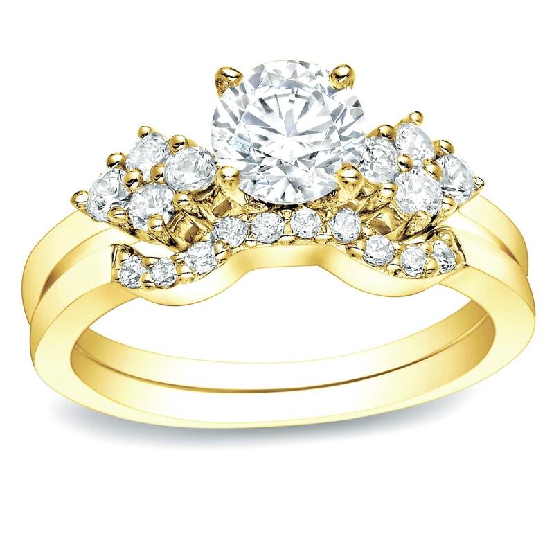 Auriya 14k Gold 1ctw Classic Round Diamond Engagement Ring Set - Yellow - 4