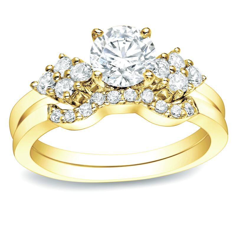 Auriya 14k Gold 1ctw Classic Round Diamond Engagement Ring Set