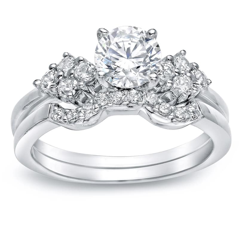 Auriya 14k Gold 1ctw Classic Round Diamond Engagement Ring Set - White - 4