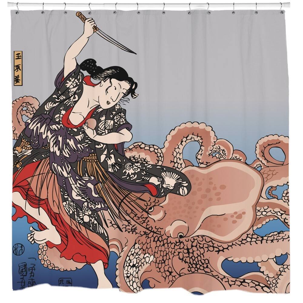 Battling the Octopus Shower Curtain - Grey