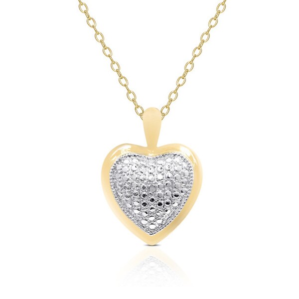 Finesque Yellow or Rose Gold Overlay Diamond Accent Heart Necklace