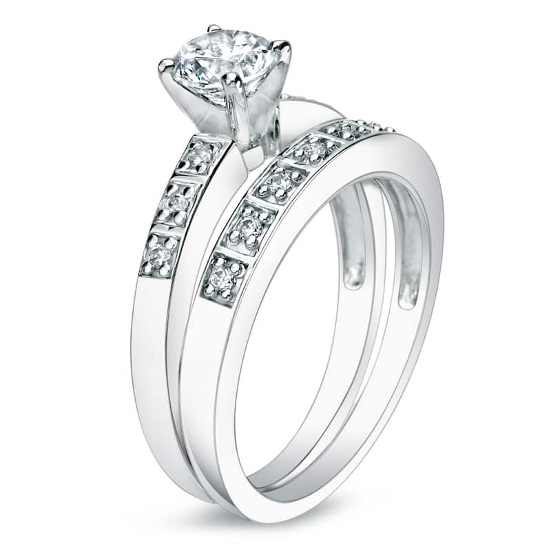 Auriya Classic 5/8ct TDW Round Diamond Engagement Ring Set 14K Gold Certified