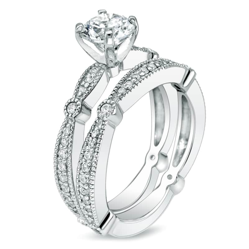 Auriya 14k Gold 1ctw Vintage Round Diamond Engagement Ring Set