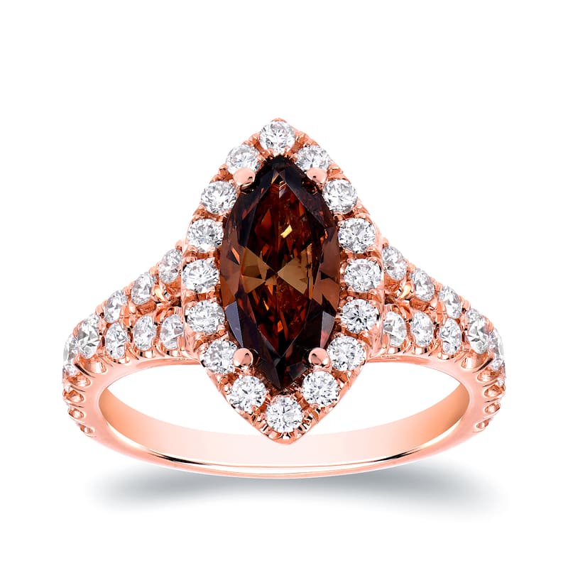 Auriya 18k Rose Gold 1 7/8ct TDW Natural Fancy Brown Marquise Diamond Engagement Ring (SI1-SI2)