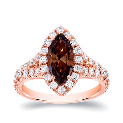 Auriya 18k Rose Gold 1 7/8ct TDW Natural Fancy Brown Marquise Diamond Engagement Ring (SI1-SI2)
