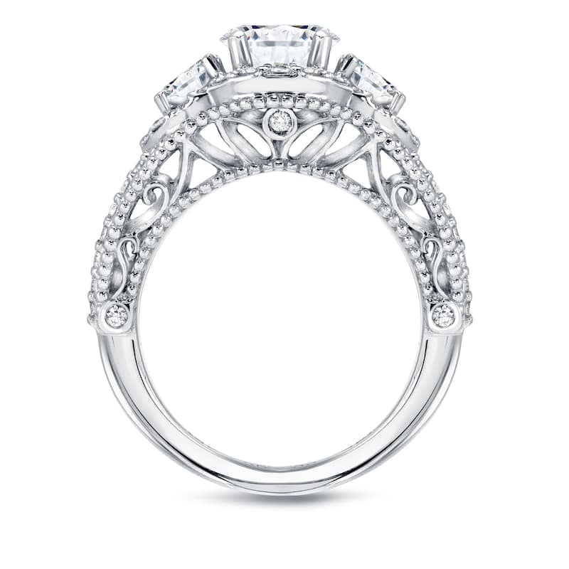 Auriya Vintage Inspired 2 1/5ct TDW 3-Stone Diamond Halo Engagement Ring 14k White Gold (H-I, SI1-SI2)
