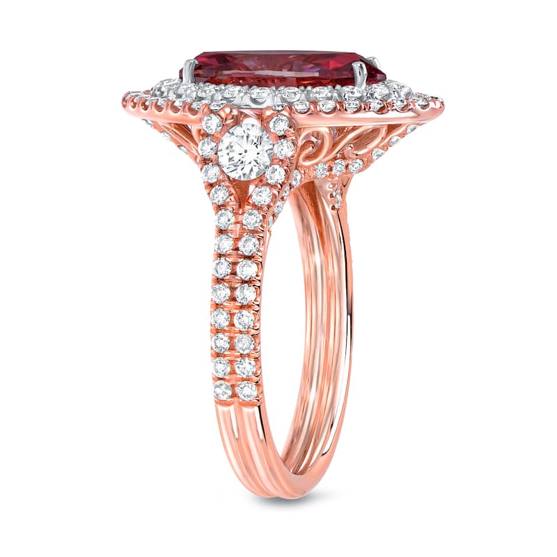Auriya 18k Two-tone Rose Gold 3 1/8ctw Pink Marquise Diamond Halo Engagement Ring
