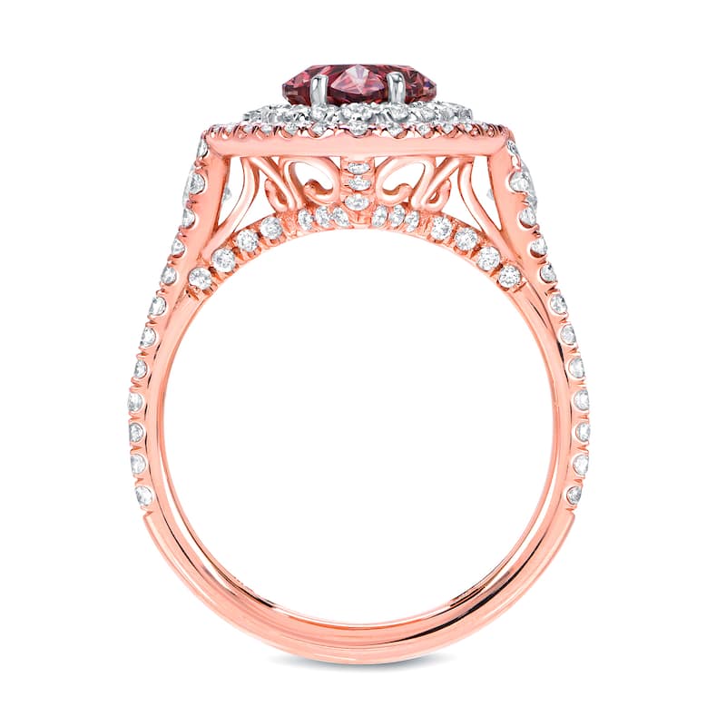 Auriya 18k Two-tone Rose Gold 3 1/8ctw Pink Marquise Diamond Halo Engagement Ring