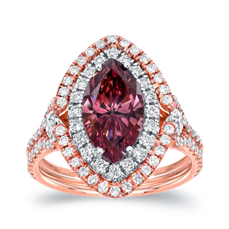 Auriya 18k Two-tone Rose Gold 3 1/8ctw Pink Marquise Diamond Halo Engagement Ring - 5