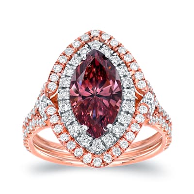 Auriya 18k Two-tone Rose Gold 3 1/8ctw Pink Marquise Diamond Halo Engagement Ring