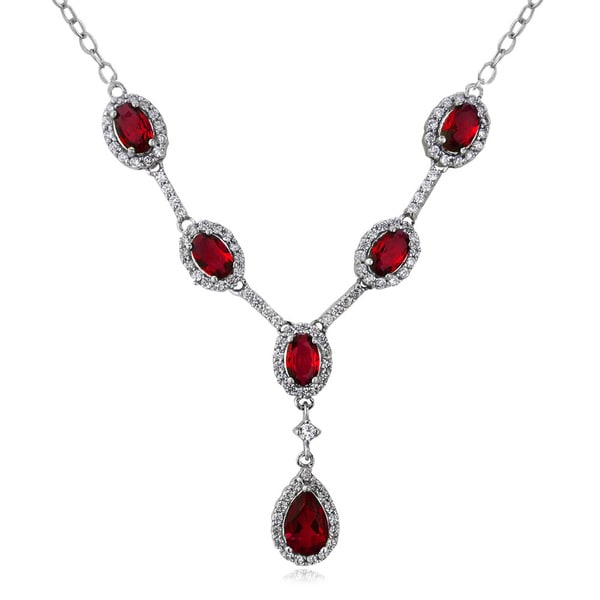 Glitzy Rocks Sterling Silver Created Gemstone and Cubic Zirconia Necklace