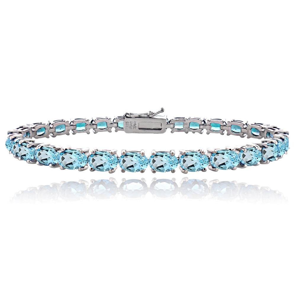 Glitzy Rocks Sterling Silver 16ct Tgw Swiss Blue Topaz Tennis Glitzy Rocks Sterling Silver 16ct Tgw Swiss Blue Topaz Tennis Bracelet