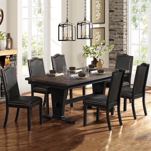 Shop Camelot Dark Walnut Nailhead 7-piece Dining Set - Free Shipping ...