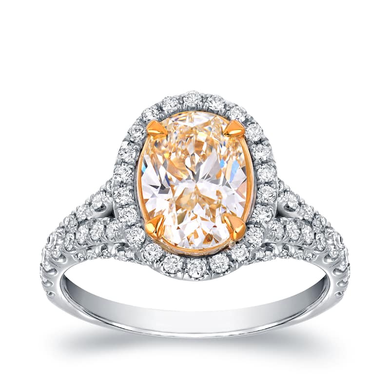 Auriya 18k Two-tone Gold 2 7/8ctw Oval-cut Yellow Diamond Engagement Ring (VS1-VS2)