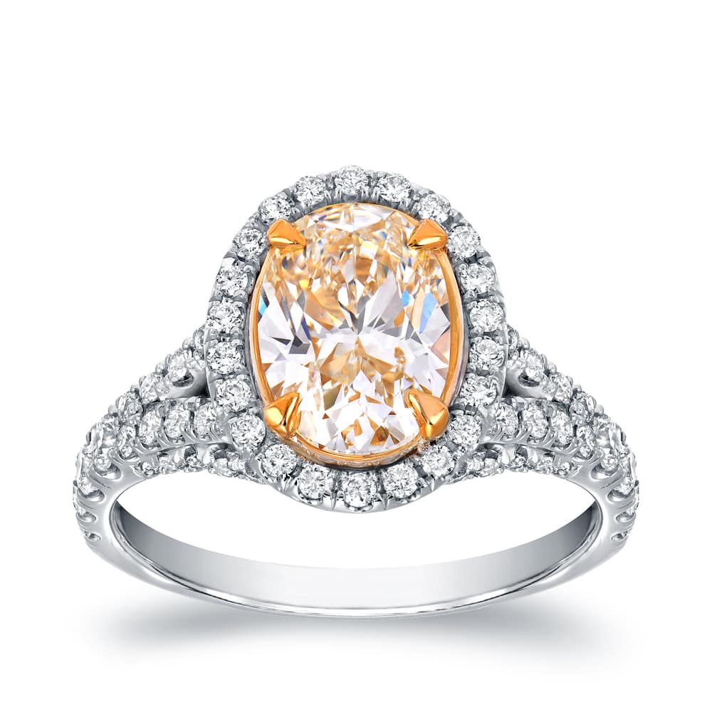 Auriya 18k Two-tone Gold 2 7/8ctw Oval-cut Yellow Diamond Engagement Ring (VS1-VS2)