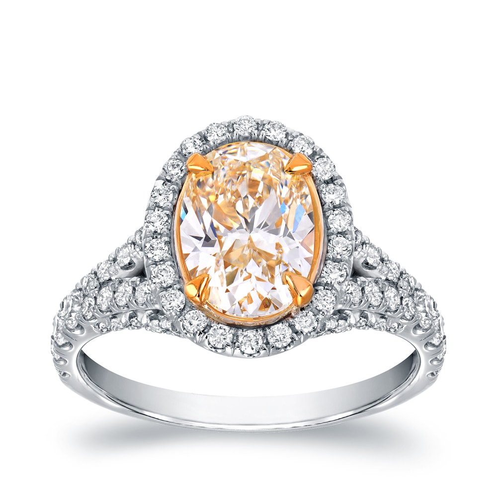 Auriya 18k Two-tone Gold 2 7/8ctw Oval-cut Yellow Diamond Engagement Ring (VS1-VS2)