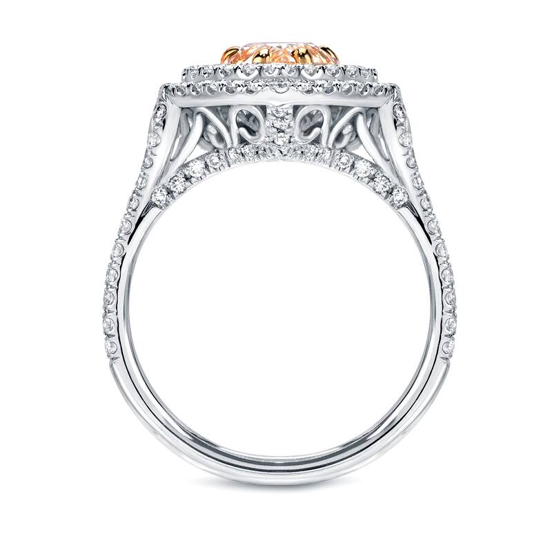 Auriya 18k Two-tone Gold 3ct TDW Certified Natural Fancy Yellow Diamond Pear Double Halo Ring (VS1-VS2)