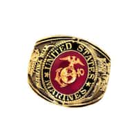Official US Marines Red Crystal Deluxe Engraved Goldtone Ring