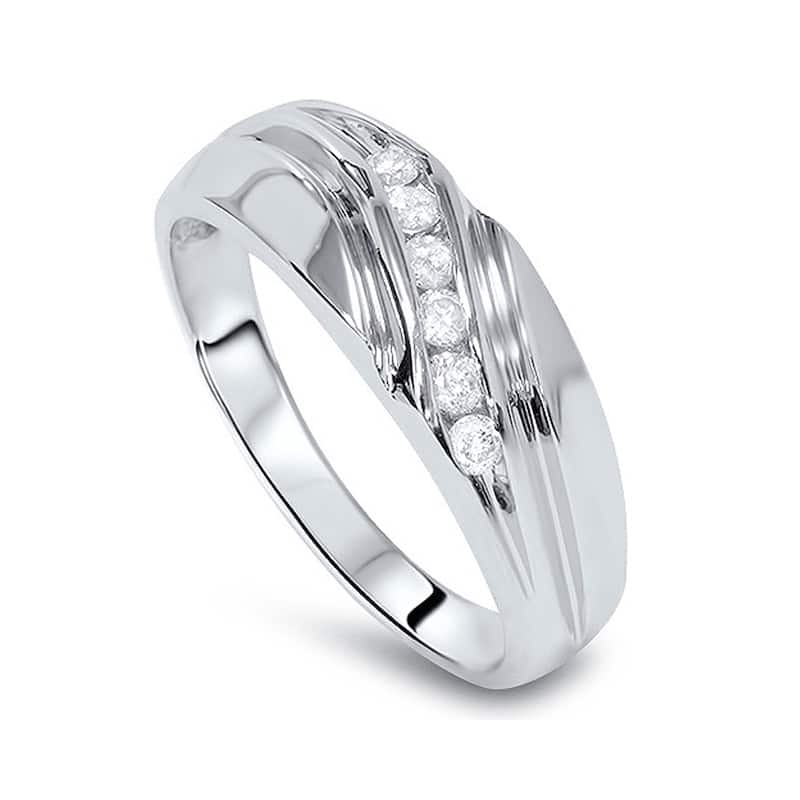 Men's 14k White Gold 1/ 4ct TDW Channel Diamond Wedding Band