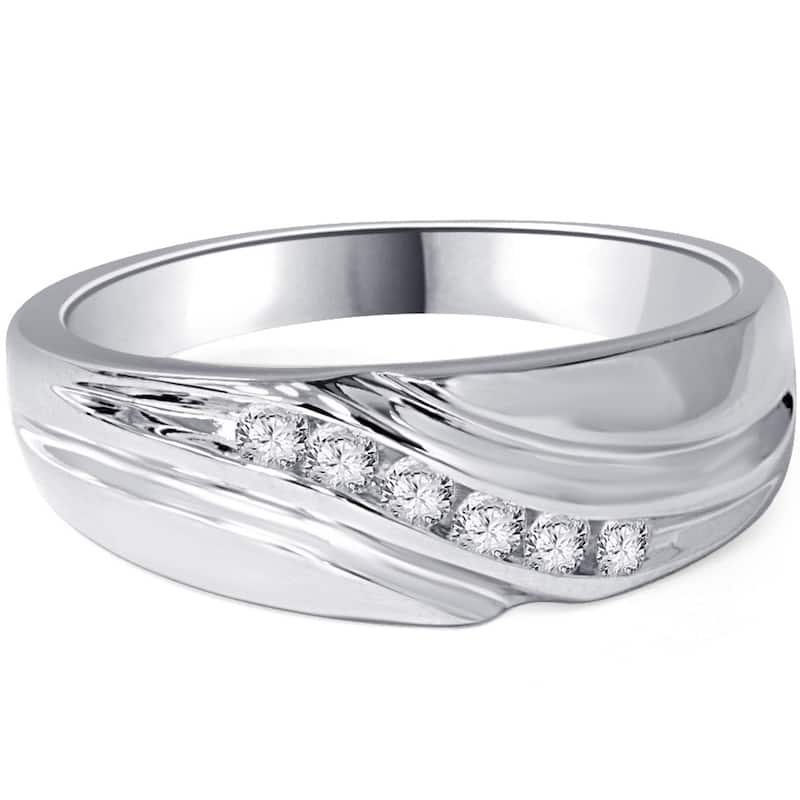Men's 14k White Gold 1/ 4ct TDW Channel Diamond Wedding Band
