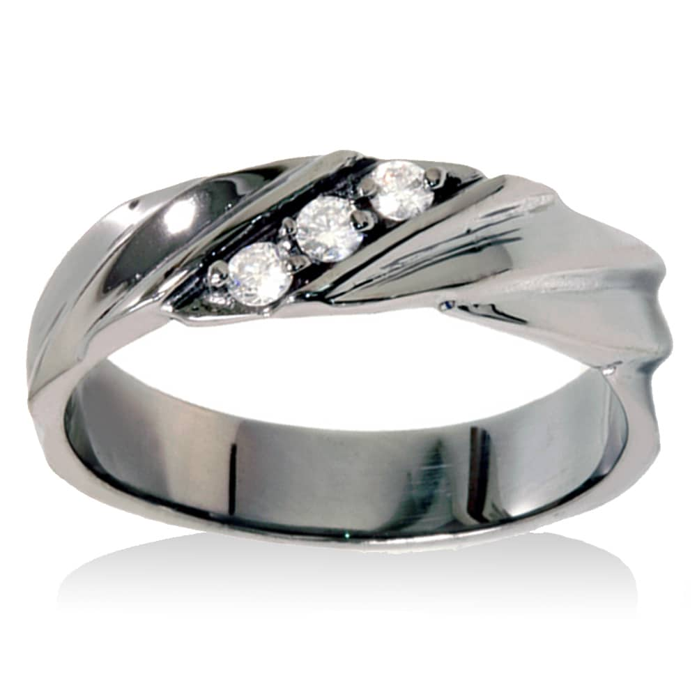 14k Black Rhodium Plated White Gold 1 5ct Tdw Men S 3 Stone Diamond Wedding Ring Overstock 9565343