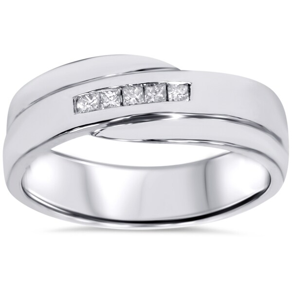 10k White Gold 1 6ct TDW Mens Princess Cut Diamond Wedding Ring I J I2 I3 33db968a 0e8d 4a3c A4fe 3ea767a07b30 600 