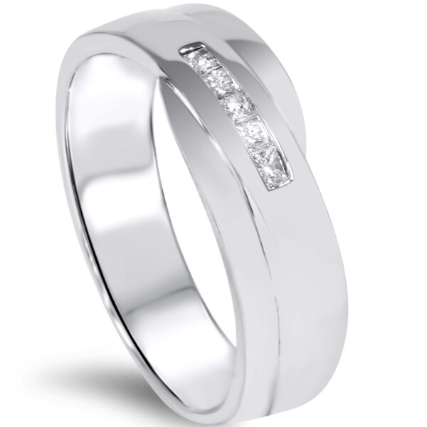 ctw H-I, I2-I3 Mens Diamond Wedding Band 1//8 Carat in 10K White Gold