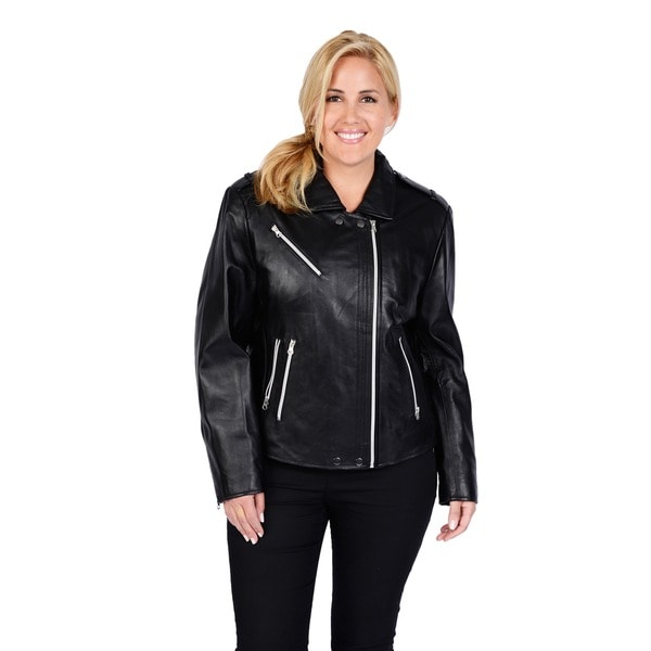 Shop EXcelled Women's Plus Size Black Leather Belted Motorcycle Jacket ...