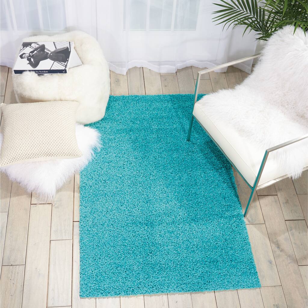 Rug Squared Woodstock Turquoise Shag Rug (5' x 7') - 5' x 7'