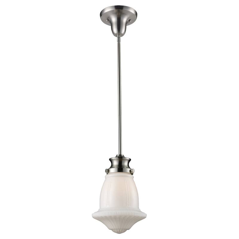 Elk Home Schoolhouse Satin Nickel With Opal Glass 1 Light Pendant - 12"H x 8"D