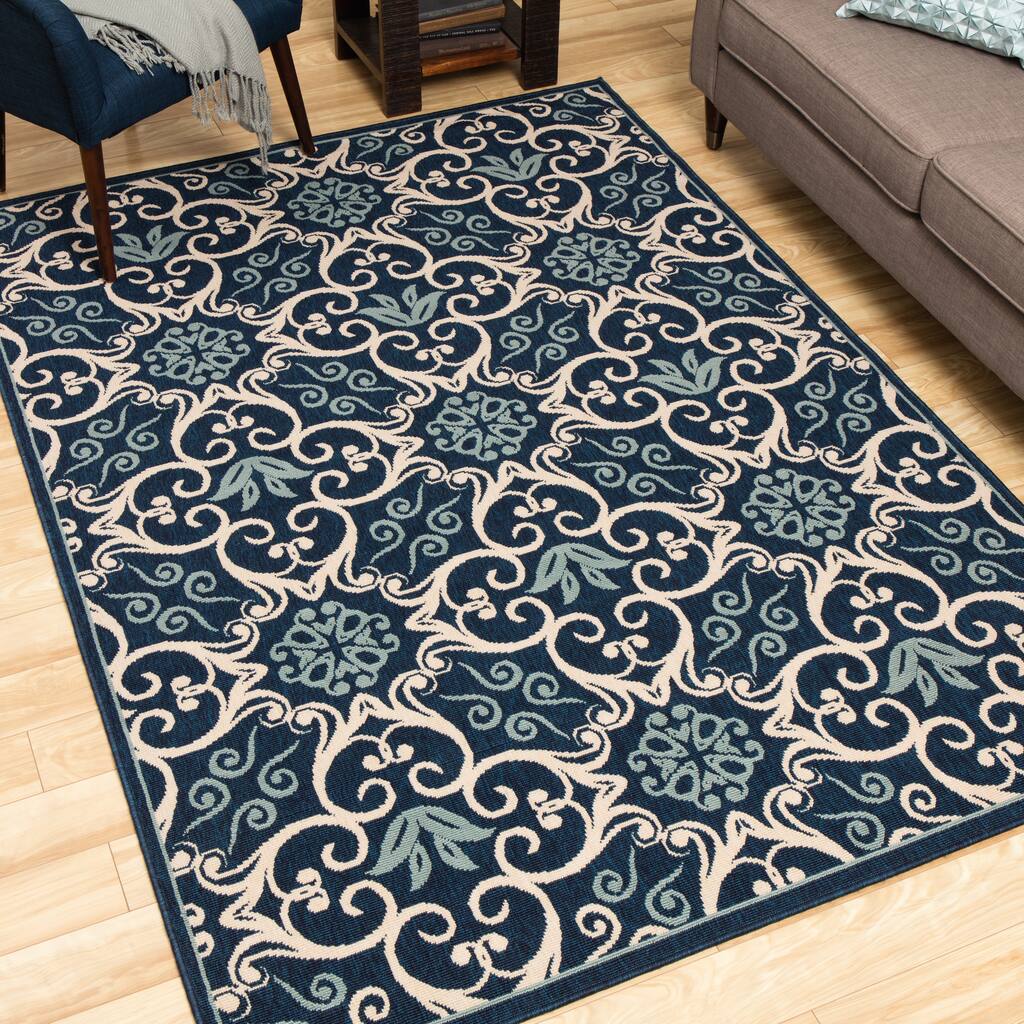 Rug Squared Jupiter Indoor/Outdoor Navy Rug - 5'3" x 7'5"
