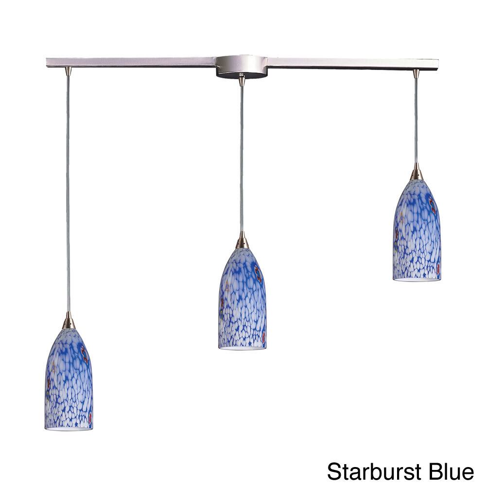 Elk Home Verona Satin Nickel With Blue Glass 3 Light Pendant