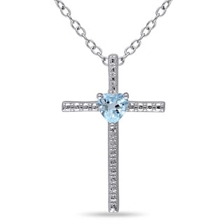 Shop Miadora Sterling Silver Blue Topaz Heart Cross Necklace - Free ...