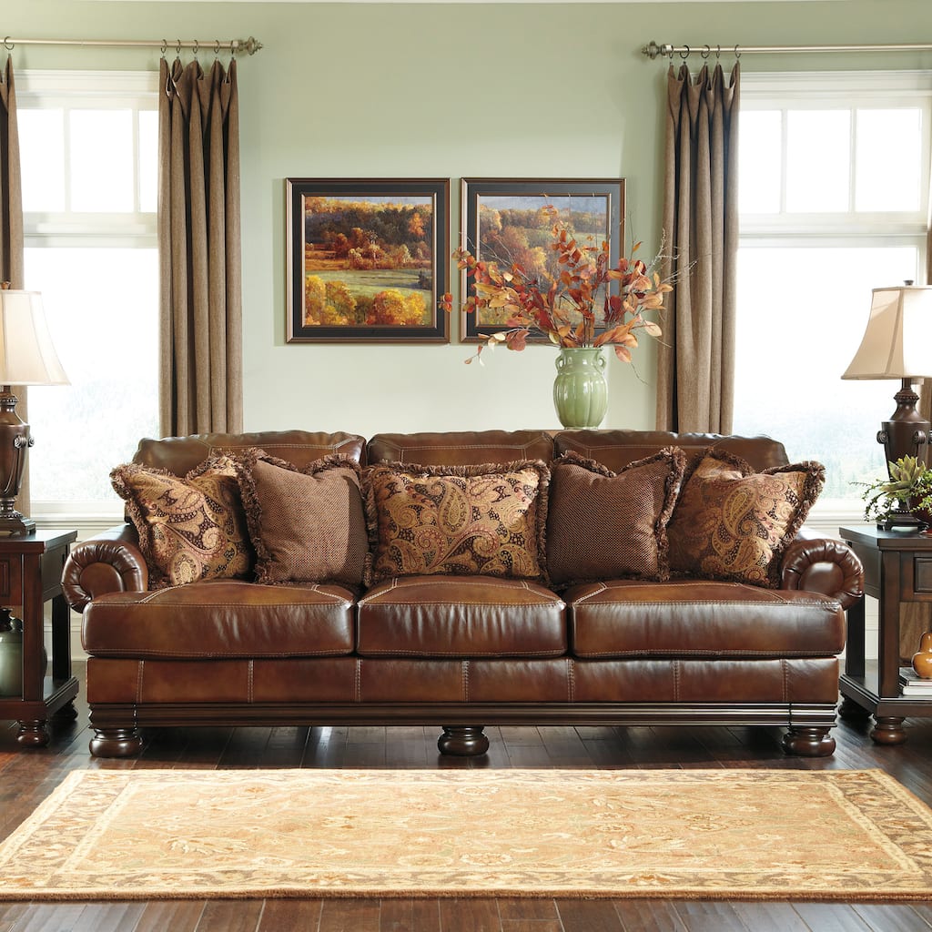 Signature Designs by Ashley 'Hutcherson' Harness Brown Leather Sofa