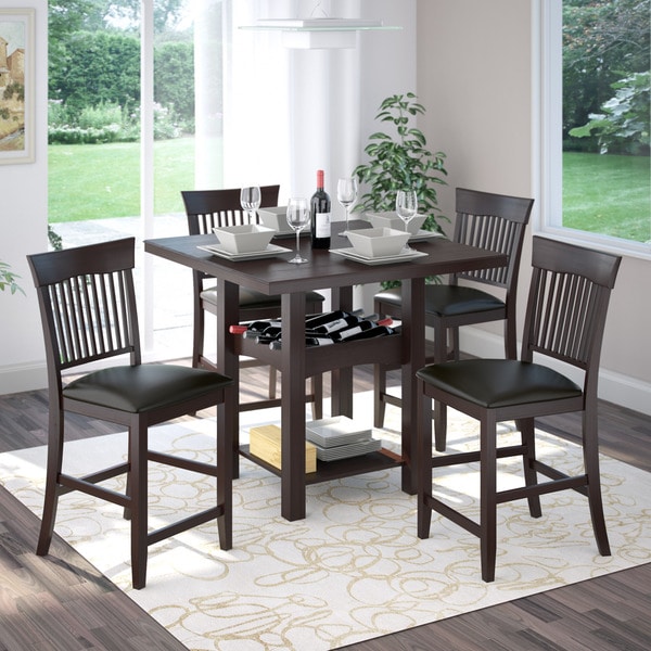 CorLiving 5-piece Bistro Tall Dark Cocoa Dining Set with Wine Rack