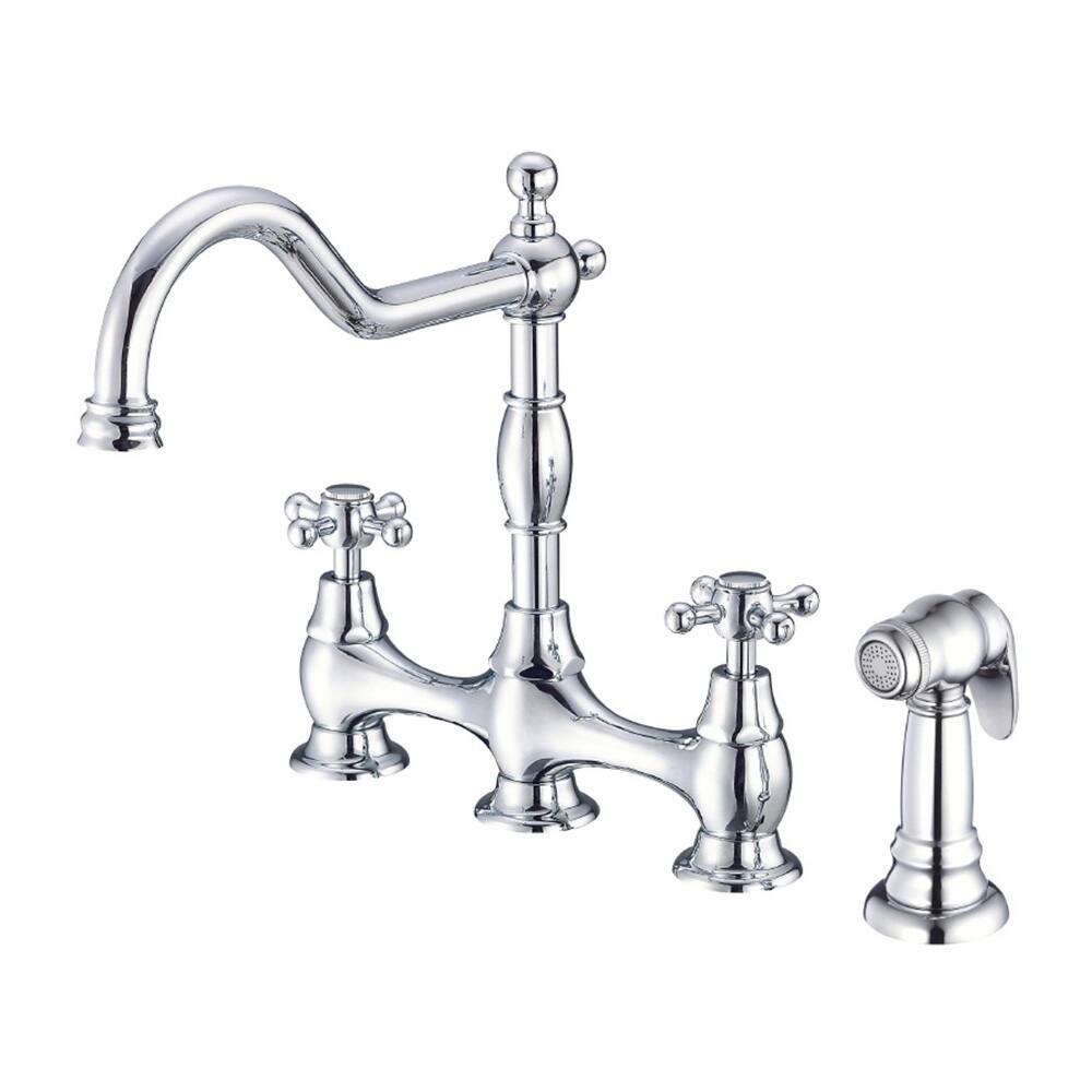 Gerber 2-handle Bridge Kit Opulence Deck Mount Cross Handle with Spray Polished Chrome Faucet