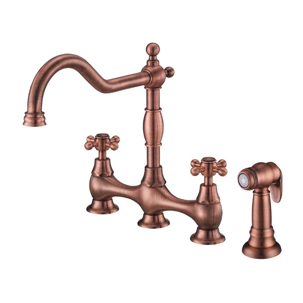 Danze 2-handle Bridge Kit Opulence Deck Mount Cross Handle with Spray Antique Copper Faucet