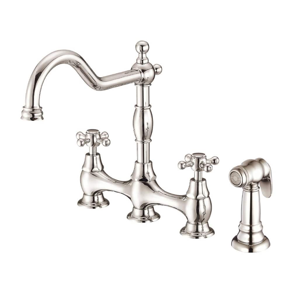 Danze 2-handle Bridge Kit Opulence Deck Mount Cross Handle with Spray Polished Nickel Faucet