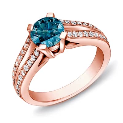 Auriya 14k Rose Gold 1 1/4ctw Modern Blue Diamond Engagement Ring (H-I, SI1-SI2)